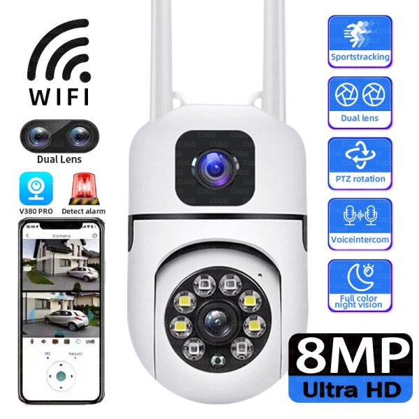 8MP Wifi PTZ Camera Dual Lens Dual IP Cameras AI Auto Tracking Two-way Audio Color Night Vision Baby Monitor Wireless Cam CCTV