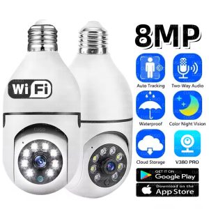 E27 Bulb Wifi Surveillance Camera 8X Digital Zoom AI Humanoid Detection Color Night Vision Wireless Cameras Baby Monitor Cam