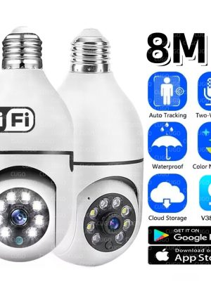 E27 Bulb Wifi Surveillance Camera 8X Digital Zoom AI Humanoid Detection Color Night Vision Wireless Cameras Baby Monitor Cam