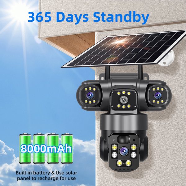主图_02 9MP Full HD Solar WiFi Security Camera | 3 Lens 3 Screen 10X Zoom + PIR Human Detection & Night Vision