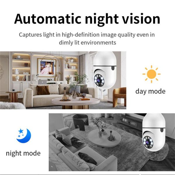 主图_06 E27 Bulb Wifi Surveillance Camera 8X Digital Zoom AI Humanoid Detection Color Night Vision Wireless Cameras Baby Monitor Cam