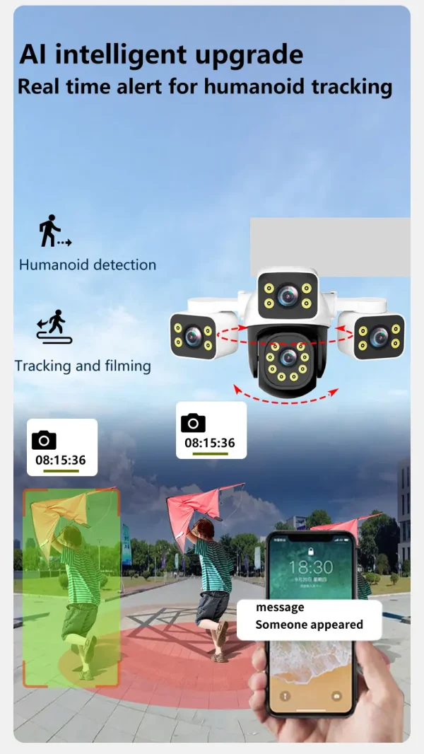 6K 12MP WiFi IP Camera HD 3-Lens 3-Screen Outdoor Cam Human Type AI Detection Automatic Tracking Securit Monitoring IP CCTV
