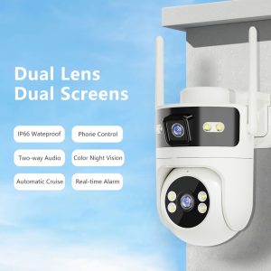 Outdoor Dual Lens Security Camera, Gun-Dome Linkage, Dual Screen, Human Tracking, Two-Way Audio, Custom Alarm, Local & Cloud Storage