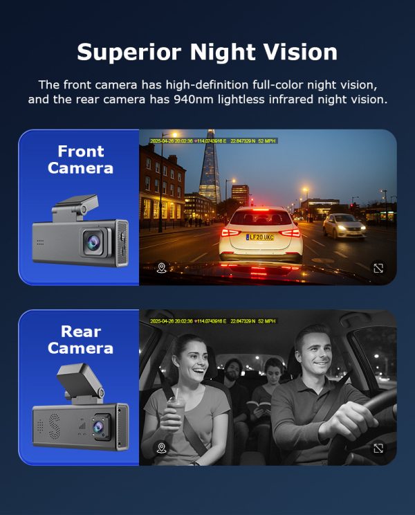 Dash Cam Dual Lens 4K UHD Recording Dual Lens Vehicle Car Camera DVR Night Vision Video Recorder with GPS 24H Parking