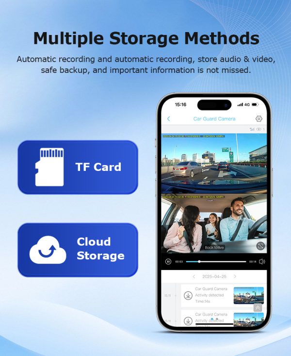 Dash Cam Dual Lens 4K UHD Recording Dual Lens Vehicle Car Camera DVR Night Vision Video Recorder with GPS 24H Parking