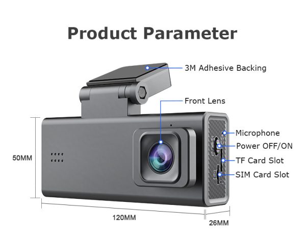 Dash Cam Dual Lens 4K UHD Recording Dual Lens Vehicle Car Camera DVR Night Vision Video Recorder with GPS 24H Parking