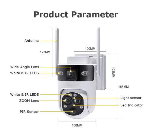AOV Solar Battery Camera 4G SIM 7/24 Hours Recording Wireless WIFI Security PTZ Camera Dual Lens PIR Night Vision